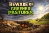 Beware of greener pastures sermon image showing two paths, a city in the distance, and a shepherd with sheep representing Genesis 13