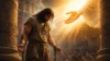 Samson standing between temple pillars with chains on his wrists as God restores strength after his prayer in Judges 16:28.